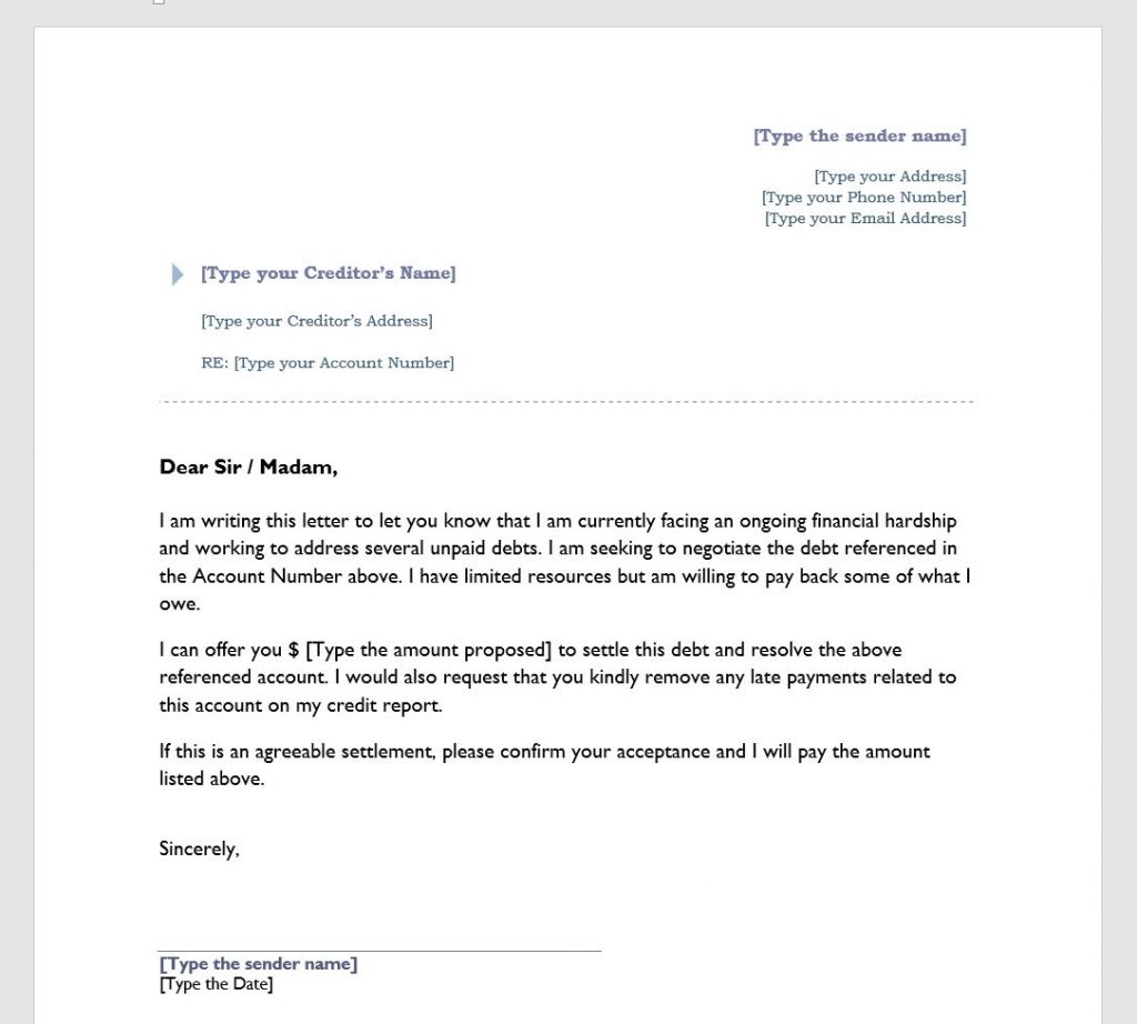 debt settlement letter